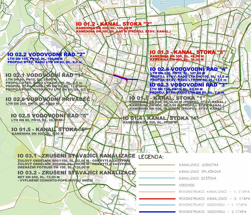 Rekonstrukce vodovodu a kanalizace v Jablonci - mapka.