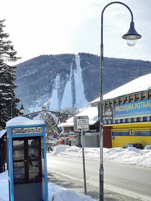 Krkonoše, Harrachov v únoru 2021.