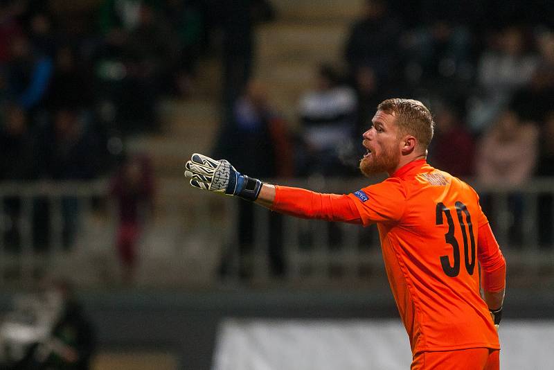 Zápas 2. kola skupiny K Evropské ligy mezi týmy FK Jablonec a FK Dynamo Kyjev se odehrál 4. října na stadionu Střelnice v Jablonci nad Nisou. Na snímku je brankář Vlastimil Hrubý.