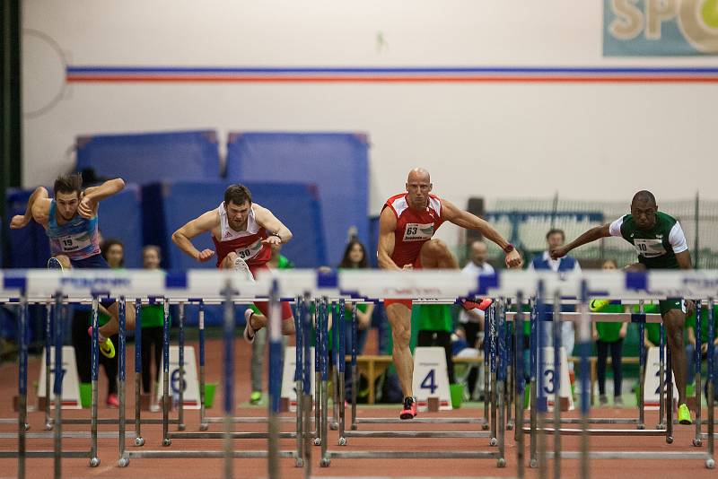 Atletický mítink Jablonecká hala 2018 proběhl 20. ledna v Jablonci nad Nisou. Na snímku zleva Jan Doležal, Bohdan Chornomaz, Petr Svoboda a Ahmad Al Moualed při disciplině 60 M překážek muži.