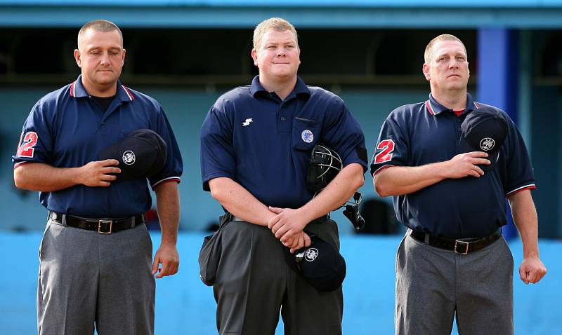 Kadetské mistrovství Evropy v baseballu pokračovalo třetím dnem. Na snímku utkání České republiky s Ruskem (v červeném).