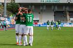 Zápas 4. kola první fotbalové ligy mezi týmy FK Jablonec a MFK Karviná se odehrál 11. srpna na stadionu Střelnice v Jablonci nad Nisou. Na snímku je radost hráčů Jablonce, Michal Trávník, Jan Chramosta, Martin Doležal.