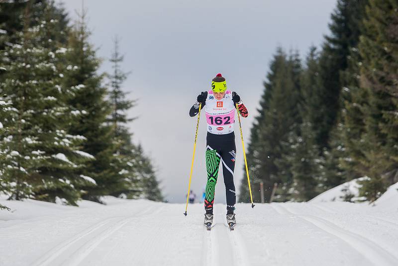 Jizerská 50, závod v klasickém lyžování na 50 kilometrů zařazený do seriálu dálkových běhů Ski Classics, proběhl 18. února 2018 již po jedenapadesáté. Na snímku je Zuzana Kocumová.