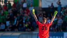 Zápas 28. kola první fotbalové ligy mezi týmy FK Jablonec a MFK Karviná se odehrál 13. května na stadionu Střelnice v Jablonci nad Nisou. Na snímku je brankář Vlastimil Hrubý.