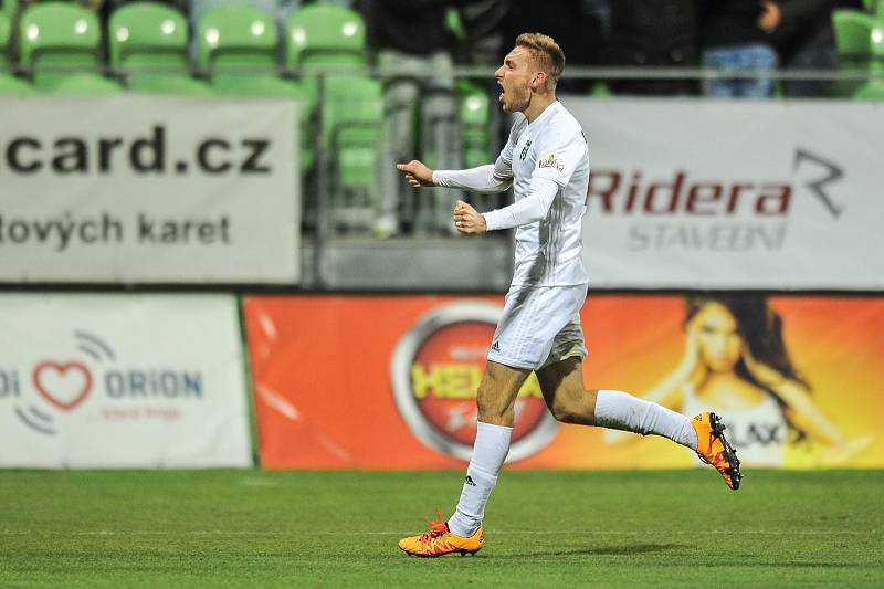 Utkání 14. kola HET ligy mezi MFK Karviná vs. FK Jablonec hrané 19. listopadu 2017 v Karviné. Radost Jan Kalabiška.