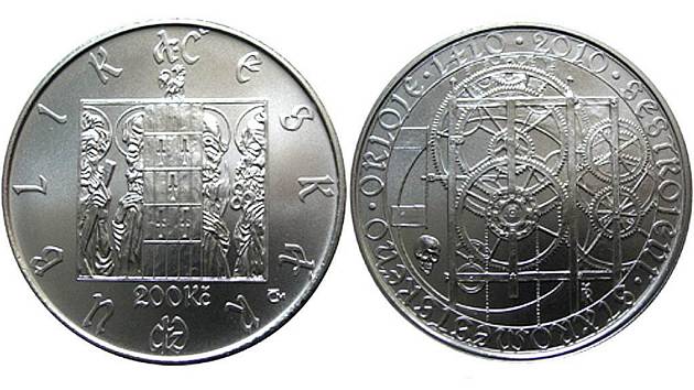 Pamětní stříbrná dvousetkoruna emitovaná Českou národní bankou připomíná 600. výročí sestrojení Staroměstského orloje.