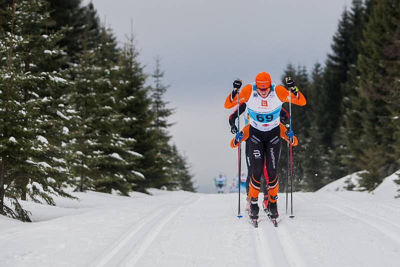 Jizerská 50, závod v klasickém lyžování na 50 kilometrů zařazený do seriálu dálkových běhů Ski Classics, proběhl 18. února 2018 již po jedenapadesáté. Na snímku je Vinjar Skogsholm.