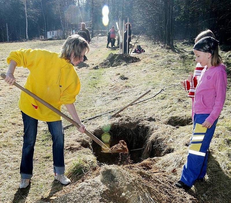 Tři druhy třešňových stromů vysázeli v sobotu děti a jejich rodiče na cestě z Nové Vsi nad Nisou na Černou Studnici. 