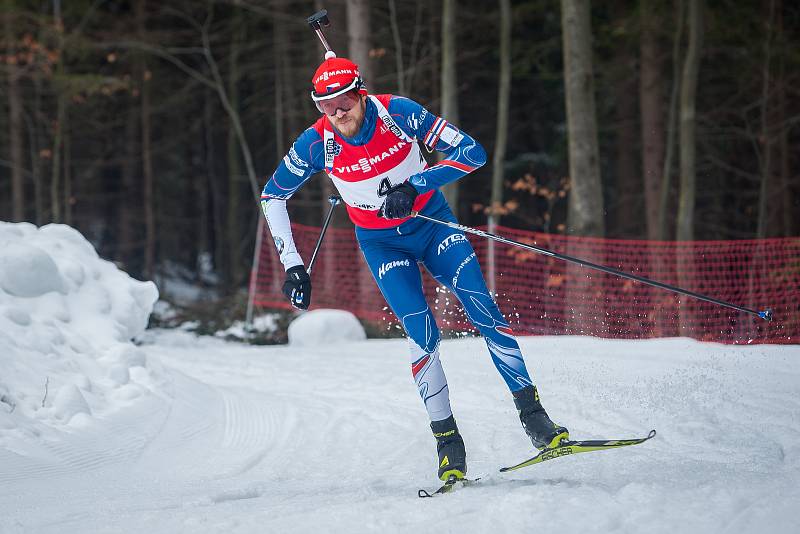 Exhibiční Mistrovství České republiky v biatlonovém supersprintu proběhlo 23. března ve sportovním areálu Břízky v Jablonci nad Nisou. Na snímku je biatlonista Jaroslav Soukup.