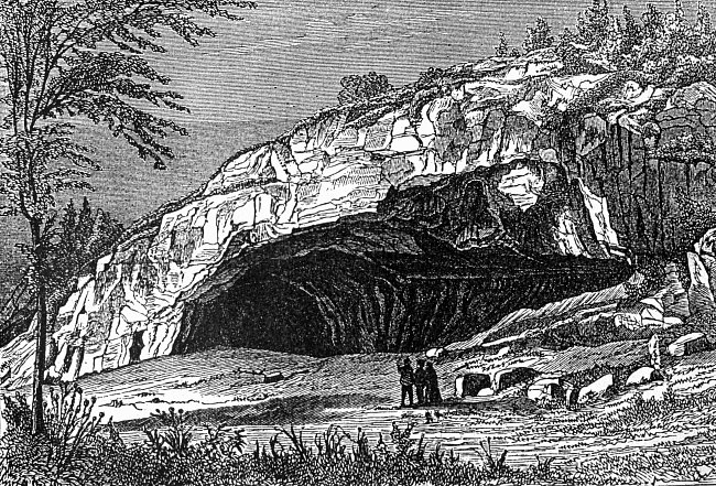 Historická rytina zachycující jeskyni