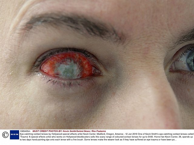 Mandatory Credit: Photo by Kevin Smith/Solent News / Rex Features ( 1085405m )
One of Kevin Smith\'s eye-catching contact lenses called \'Trauma\'
Eye-catching contact lenses by Hollywood special ef