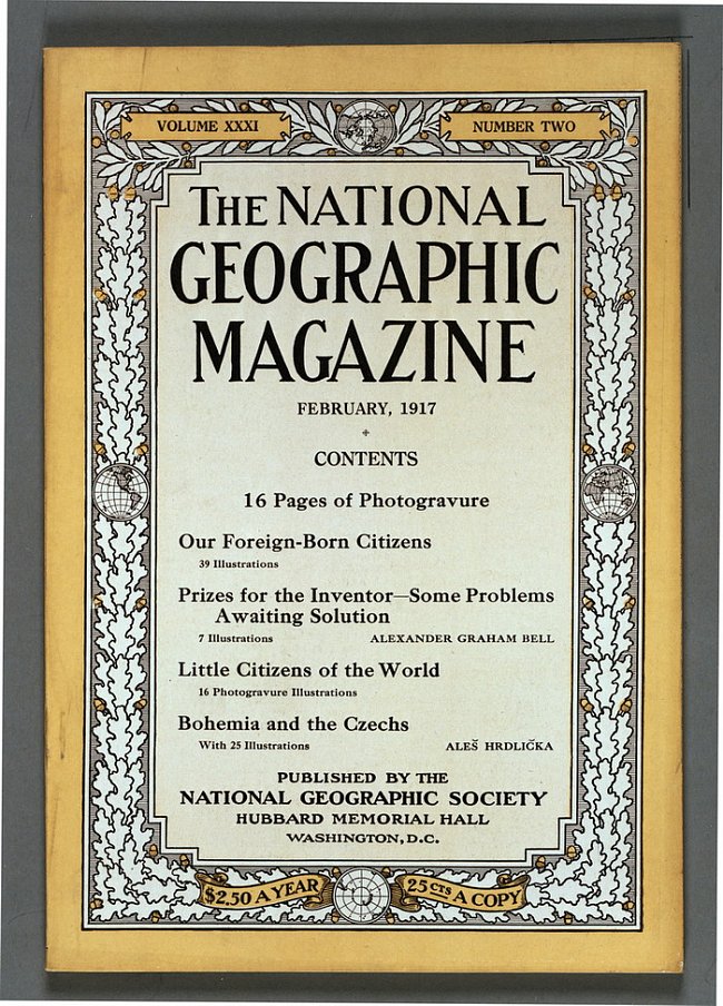 Obálka časopisu National Geographic z února 1917. Vyšel zde první příspěvek o českých zemích.