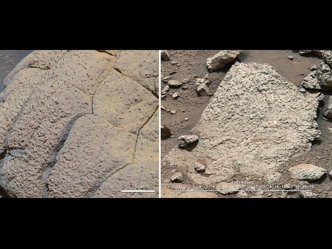 Odlišné horniny na různých místech Marsu