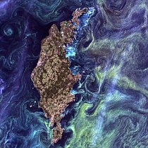 1. místo: Gotland (13. červenec 2005)   Ve vodách kolem švédského ostrova Gotland se před sedmi roky vyskytla vysoká koncentrace zeleného planktonu. Baltský ostrov tehdy vypadal tak neskutečně, že fot