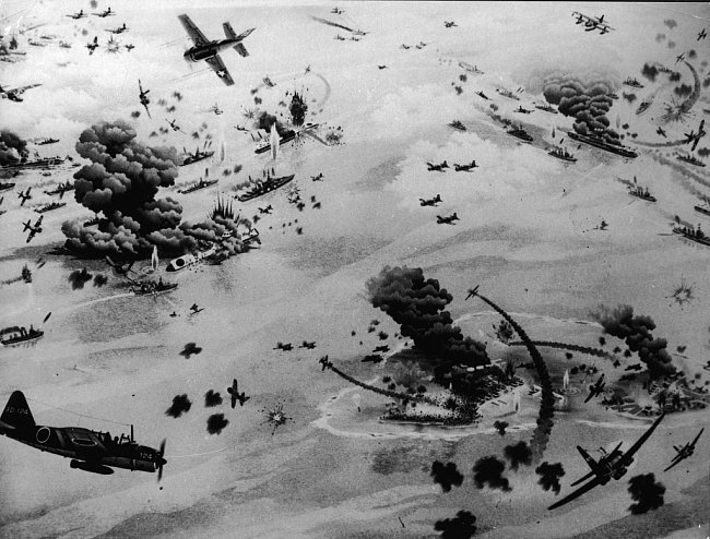Letecký snímek bitvy u Midway