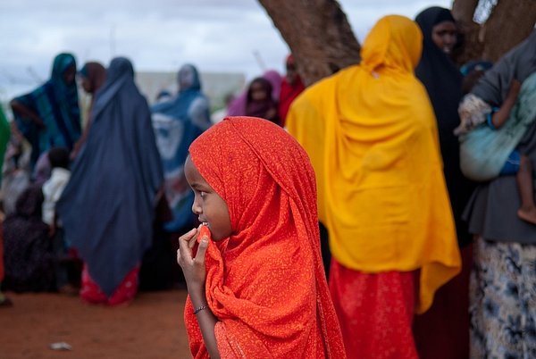 Vysídlené matky a děti čekají pod stromem na mobilní kliniku Lékařů bez hranic. Guri El, Somálsko, říjen 2011. 