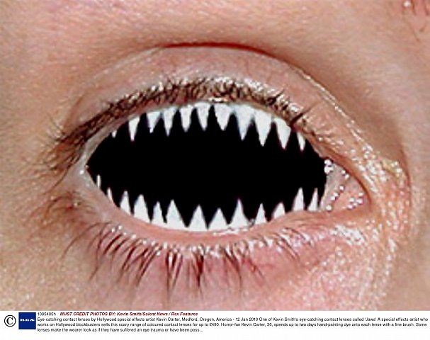 Mandatory Credit: Photo by Kevin Smith/Solent News / Rex Features ( 1085405h )
One of Kevin Smith\'s eye-catching contact lenses called \'Jaws\'
Eye-catching contact lenses by Hollywood special effe