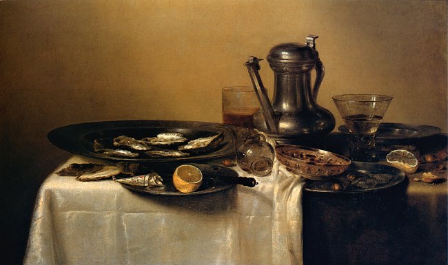 Ústřice a umění (obraz Willema Claeszoona Hedy)
