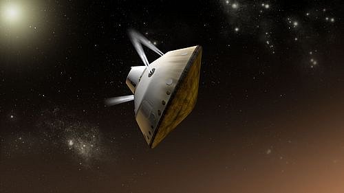 Vozítko Curiosity se během přistávacího manévru nachází uvnitř ochranného modulu.