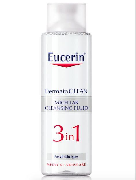 Čisticí micelární voda 3v1 DermatoCLEAN Eucerin. Cena 249 Kč.