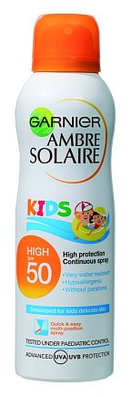 Ambre Solaire od Garnier Kid Aerosol Resisto 50+. Cena 259 Kč.