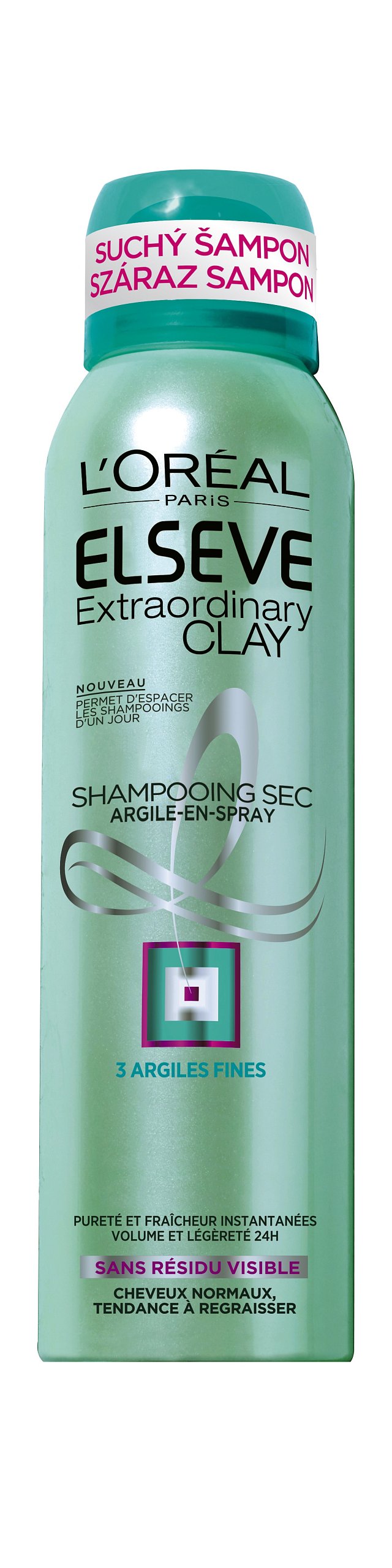 Suchý šampon Elseve Extraordinary Clay, L’Oréal Paris, cena 149, 90 Kč.