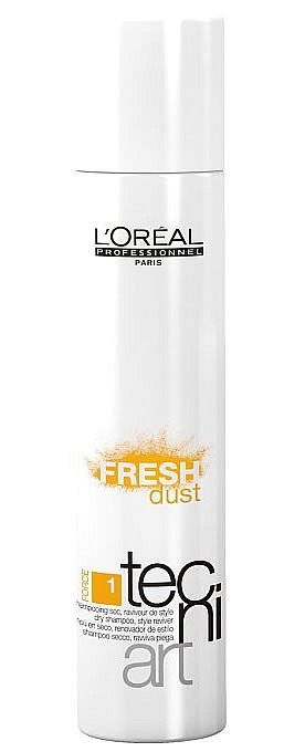 Suchý šampon Fresh Dust ze série Tecni.ART značky L'Oréal Professionnel osvěží vaše vlasy ve chvíli, kdy nemáte čas si je umýt. Cena 329 Kč.