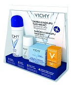 K nákupu opalovacích přípravků nebo péče o pleť od Vichy nad 490 Kč získáte travel kit se čtyřmi miniprodukty − termální vodu (50 ml), micerální vodu (30 ml), denní péči Aqualia Thermal (15 ml), Ideál Soleil Bromicerální vodu (30 ml), Vichy.