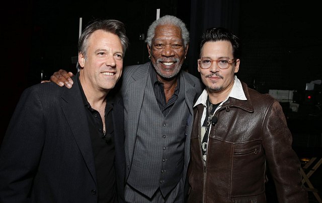 Režisér Wally Pfister, Morgan Freeman and Johnny Depp