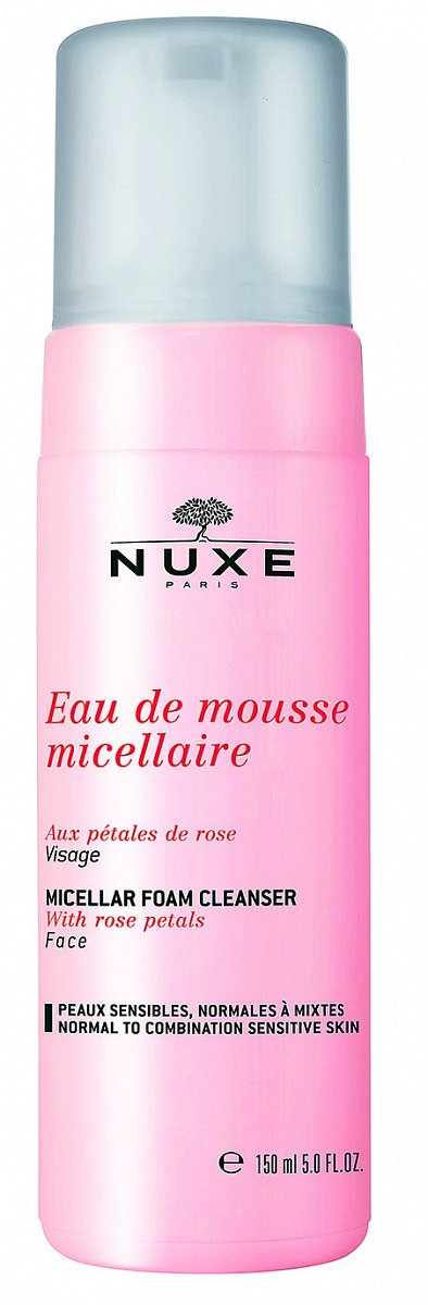 Micellar Foam Cleanser čisticí micerální pěna s výtažky z okvětních lístků růží pro opálený vzhled, Nuxe, 150 ml 380 Kč 