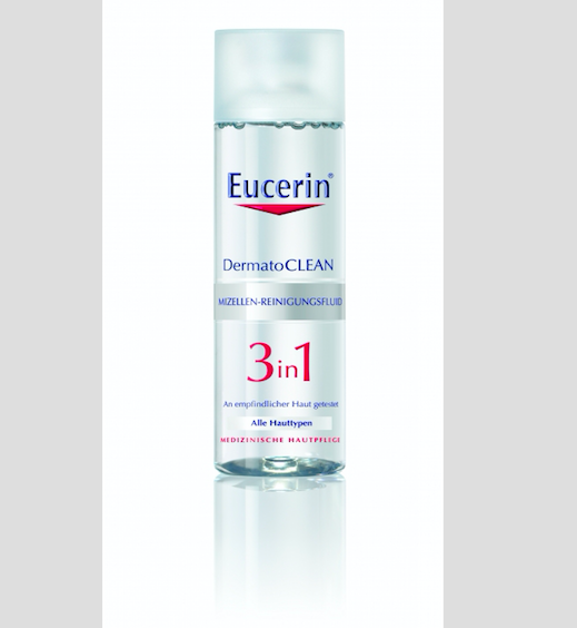 Čisticí micelární voda 3v1 DermatoCLEAN, Eucerin, cena 250 Kč.