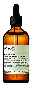 Kapičky Post-poo drops aromatická směs citrusů a ylang ylangu, která účinně neutralizuje nepříjemný zápach na toaletě, Aēsop, Ingredients, 100 ml 680 Kč