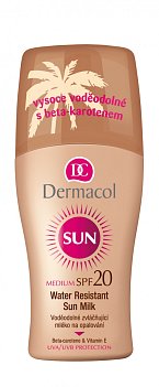 Voděodolné mléko na opalování ve spreji Water Resistant Dermacol, SPF 20. Cena 209 Kč.