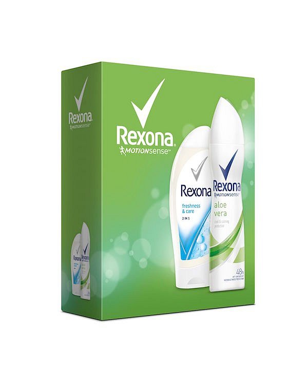 Osvěžují balíček od Rexony obsahuje deodorant a sprchový gel. Cena 160 Kč.