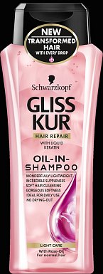 Gliss Kur Oil-In-Shampoo Light Care s olejem z růží pro normální, namáhané vlasy, Schwarzkopf, 80 Kč.