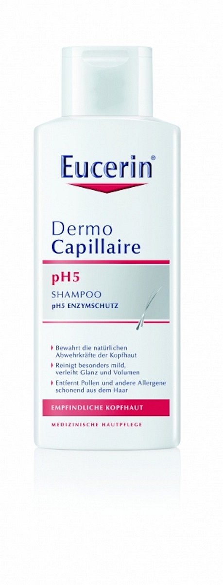 pH5 šampon na vlasy pro citlivou pokožku DermoCapillaire Eucerin. Cena 229 Kč.