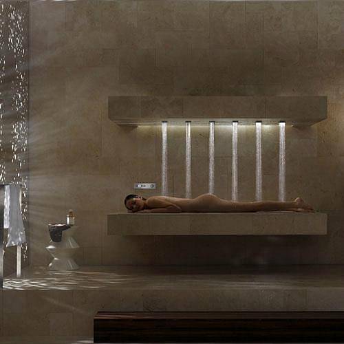 Designéři se snažili spojit nejlepší vlastnosti sprchy a vany; člověk si v horizontální sprše odpočine, ale přitom nespotřebuje hektolitry vody na naplnění vany.