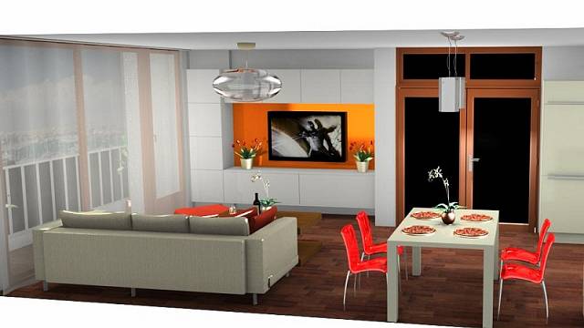 3D návrh na přání - kuchyně s obývacím pokojem 3