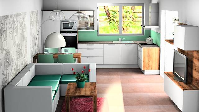 3D návrh - obývák a kuchyně