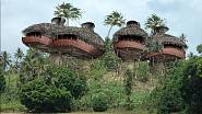 Studie rekreační potápěčské základny na Zanzibaru. Oplétané bambusové domy na bambusových nohách.
