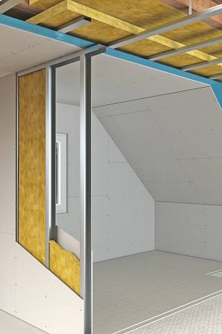 Přestavbou podkroví se často změní i dispozice pokojů ve spodních patrech. Zde se nejčastěji využívá suchá výstavba.
