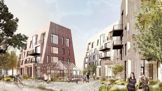 Další ze severských projektů z CLT panelů: Örnsro Timber City, Zdroj: C.F. Møller Architects