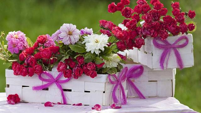 Až půjdete na zahradu pro nějaké květiny na stůl, vezměte si na ně bíle natřené košíčky od jahod. Určitě se v nich nepomačkají a domů si je donesete krásně svěží.
