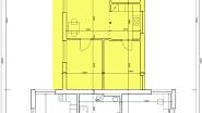 Bungalov byl předělen na dvě části. Architektkou hodnocená dispozice domu je vyznačena žlutou barvou.