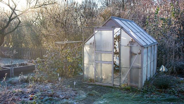 skleník v zimě