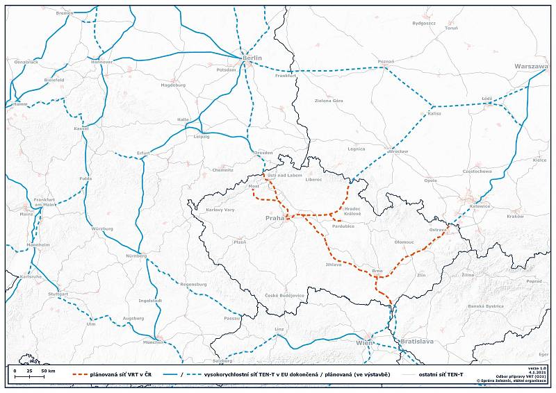 Mapa VRT ve střední Evropě.
