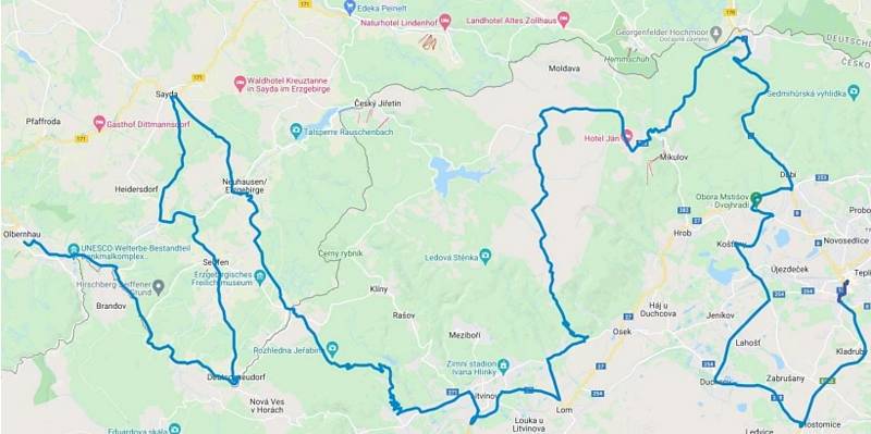 Mapa 3 etapy Závodu míru juniorů v sobotu 7. května.