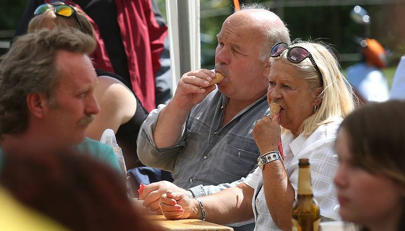 Zpěvačka Eva Pilarová přijela pokřtít do Třebívlicekého koňského ranče Pod skálou nově narozené hříbě.