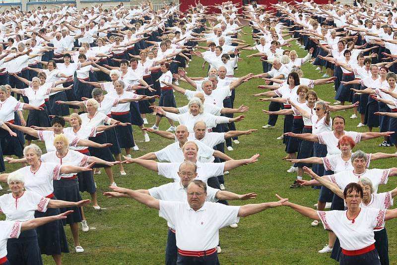 Sokolové cvičili na roudnickém Tyršově stadionu.