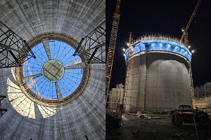 Stavba 65 metrů vysokého sila na skladování slínku v cementárně Lafarge v Čížkovicích